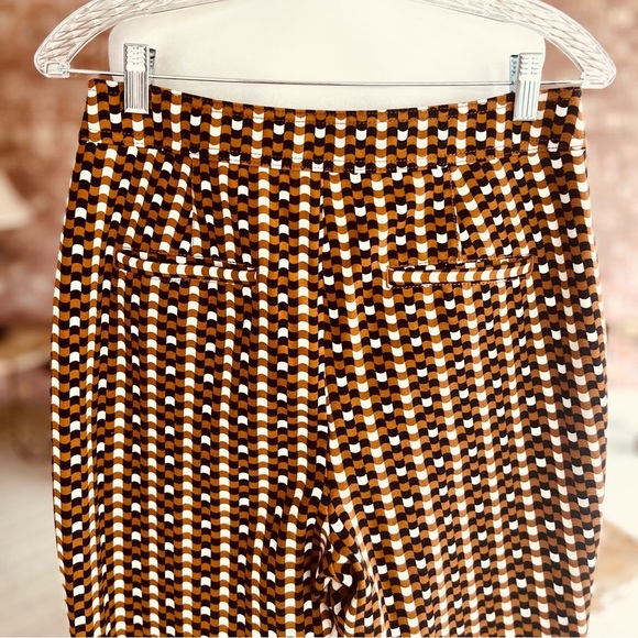 Maeve Anthro Checkered Pants Slim Ankle 8 Brown Black Knit Retro Mod Stretch - Picture 11 of 15